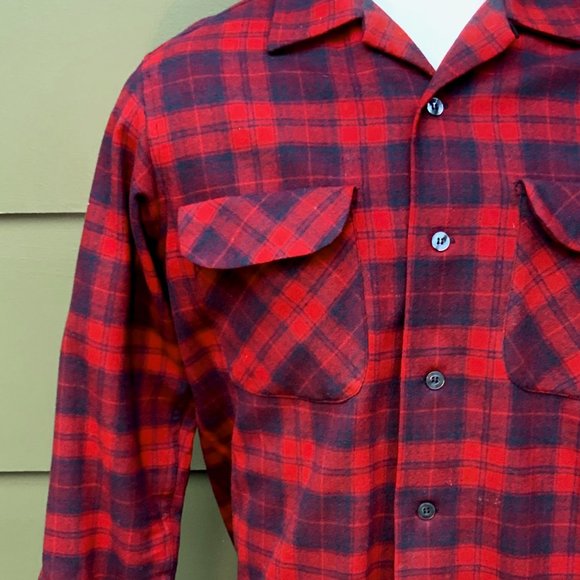 VTG Pendleton 100% Wool Board Shirt(M) Loop Collar - Picture 5 of 15